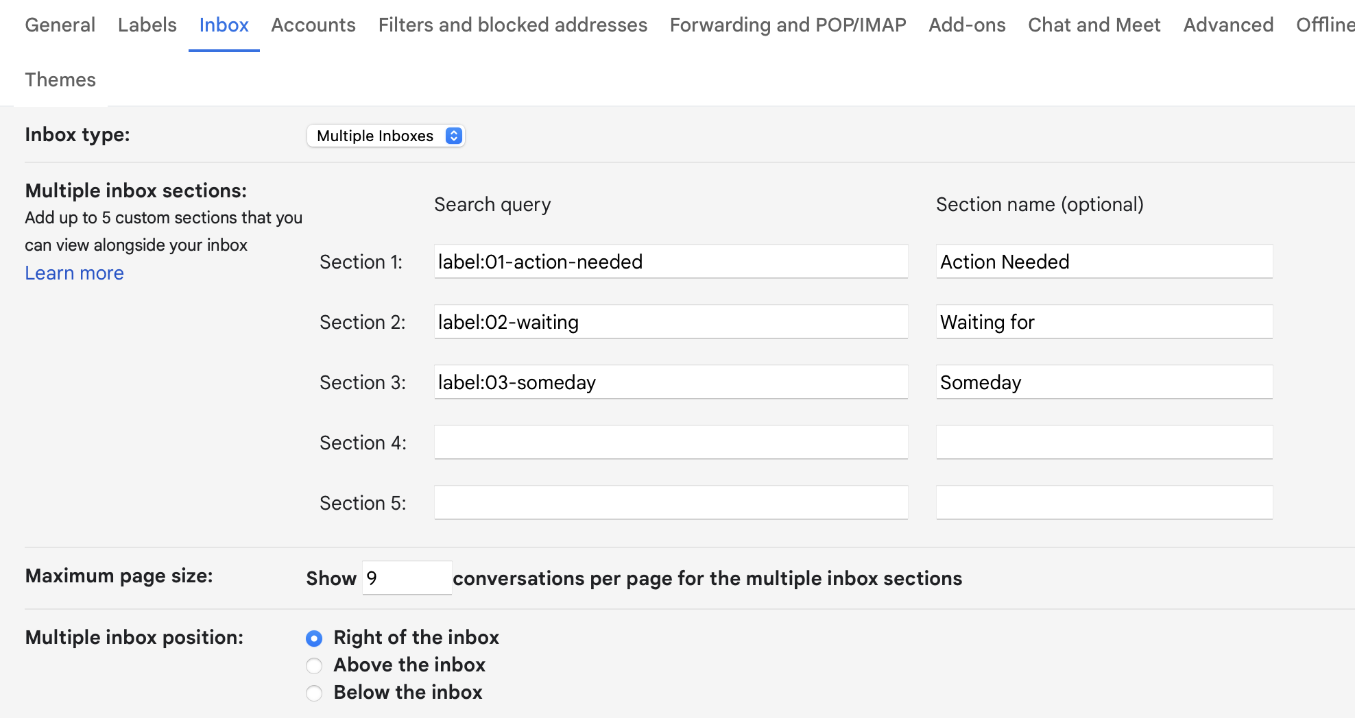 Gmail Inbox Settings